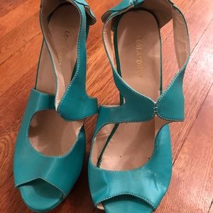 Teal blue wedges, size 8